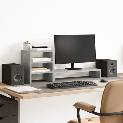vidaXL - Monitorstandaard - met - bureau-organizer - bewerkt - hout - betongrijs
