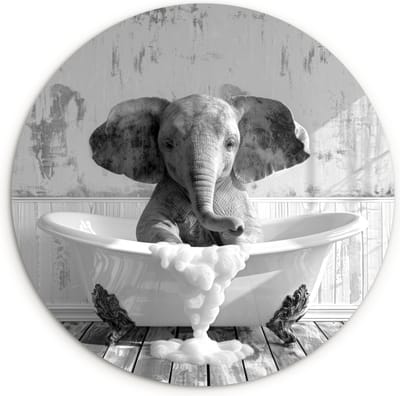 WallCircle® Wandcirkel 120x120 cm - Muurcirkel Olifant - Vintage - Dieren - Zwart - Wit - Badkamer - Bad - Dierenportret - Muurdecoratie woonkamer - Wanddecoratie slaapkamer - Kamer decoratie accessoires - Ronde schilderijen binnen
