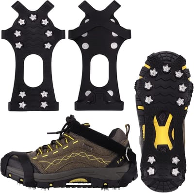 Famanu - Ijspikes, lichte rubberen ijsspikes met 10 nagels, elastisch, antislip, stijgijzers, tractie voor schoenen, winter, outdoor, camping, jacht, wandelen, maat 39-41