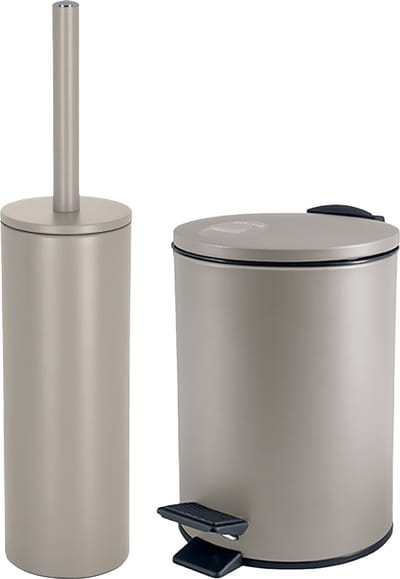 Spirella Badkamer/toilet accessoires set - WC-borstel en pedaalemmer 3L - metaal - beige