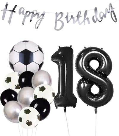 Cijfer Ballon 18 | Snoes Champions Voetbal Plus - Ballonnen Pakket | Zilver en Zwart
