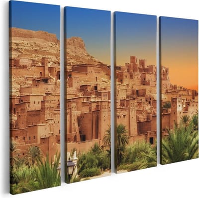 Artaza Canvas Schilderij Vierluik Kasbah Ait Ben Haddou Stad in Marokko - 80x60 - Foto Op Canvas - Canvas Print