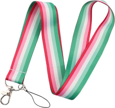Travel Cords - Keycord Groen/Roze Gestreept - stevig lanyard - sleutelhanger - sleutelkoord - met telefoonkoord - sleutels