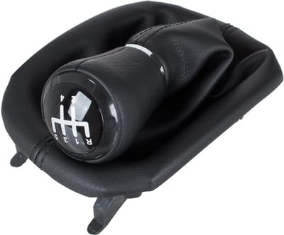 Aftermarket - Versnellingspook Knop + Lederen Pookhoes met Frame - Compatibel met Audi A3 8L - Zwart + Chroom - Hoge Kwaliteit