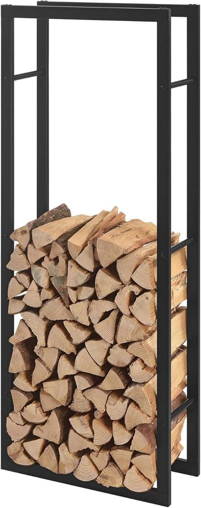 Brandhout rek - Houtopslag rek - Haardhout Opslaan - Gepoedercoat Staal - 50x150x25 cm - Zwart