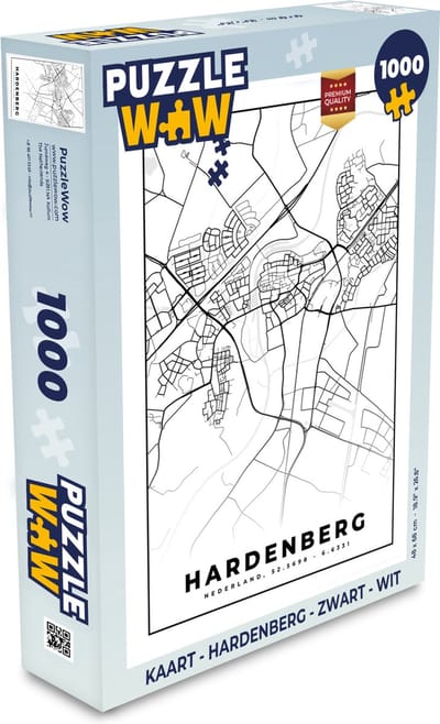 Puzzel Kaart - Hardenberg - Zwart - Wit - Legpuzzel - Puzzel 1000 stukjes volwassenen
