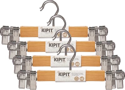 Kipit - broeken/rokken kledinghangers - set 12x stuks - lichtbruin - 28 cm - Kledingkast hangers/kleerhangers/broekhangers