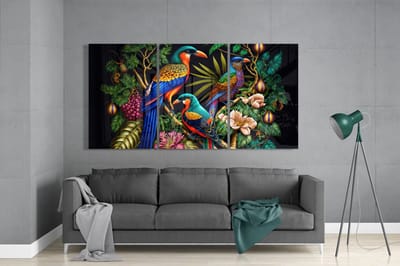 Drieluik Glasschilderij - Tropische Vogels - 3x72x46 cm