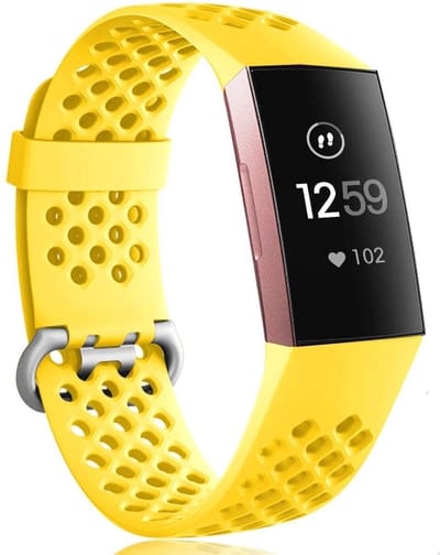 New Age Devi - Siliconen bandje Geschikt voor Fitbit Charge 3 - Maat L - Horlogeband - Sportbandje - Geel - Universeel