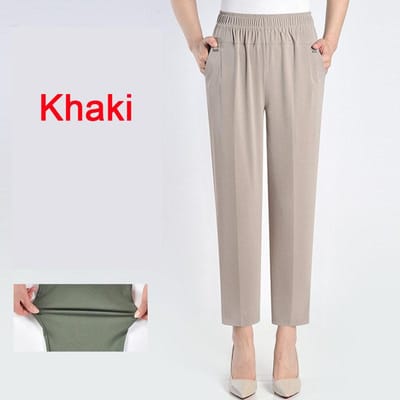 XL-8XL Zomer IJs Zijde Dikke Moeder Broek Middelbare Leeftijd Oude Vrouwen Broek Oma Losse Broek Groot 7XL kaki