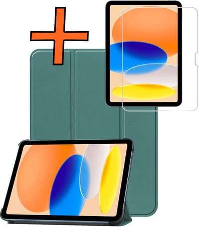 Hoesje - Geschikt voor Apple iPad A16/A18 (2025/2026) - 11 inch (11e & 12e generatie) - Met Screenprotector - Trifold Bookcase - Hard Cover - Hardcover Book Case - Tablet Hoes - Donkergroen