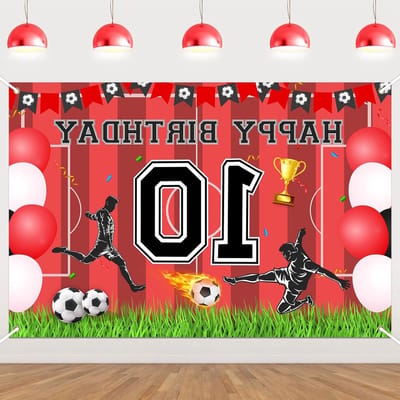Feestelijke achtergrondbanner voor 10e verjaardag met voetbalthema - 1.5x1m decoraties voor jongens, perfect voor sportliefhebbers en verjaardagsfoto's