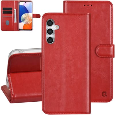 UNIQ Accessory Galaxy A14 5G Book Case hoesje - Pasjeshouder voor 3 pasjes - Magneetsluiting - Hanger - Rood