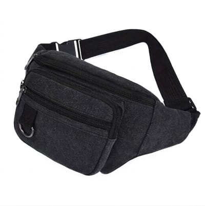 Zwarte canvas heuptas heren verstelbare taille tas met ritssluiting grote capaciteit lichtgewicht reis tas streetwear heup tas compacte opberg tas voor dagelijks gebruik en korte trips