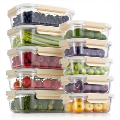 Glazen Vershoudbakjes - Lekvrij - Vaatwasser-, Magnetron- & Vriezergeschikt - Voor Voedselopslag & Lunch - Set van 10 (5 x 1050ml + 5 x 370ml)