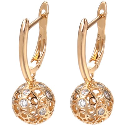 Nieuwe Holle Ronde Bal Lange Oorbellen Rose Goud Met Natuurlijke Zirkonia Dames Oorbellen Unieke Mode Alledaagse Sieraden beige