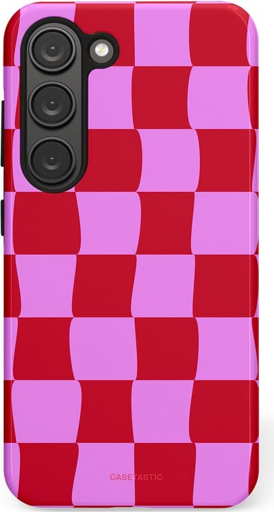 Casetastic hoesje geschikt voor Samsung Galaxy S23 - Dubbellaagse bescherming - Dansend Ruitje - Fashion Case - Rood Lavendel Roze