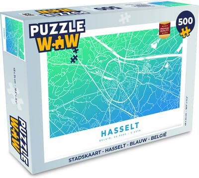 Puzzel Stadskaart - Hasselt - Blauw - België - Legpuzzel - Puzzel 500 stukjes - Plattegrond