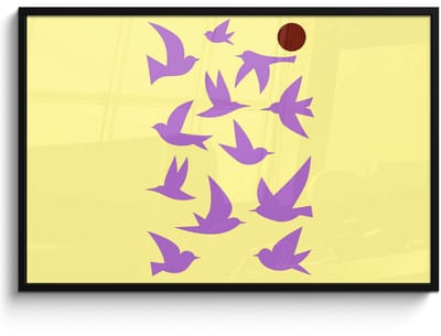 Poster in lijst - Fotolijst 120x80 cm - Posters - Vogels - Cirkel - Geel - Beweging - Posterlijst zwart - Decoratie - Wanddecoratie woonkamer - Muurdecoratie slaapkamer