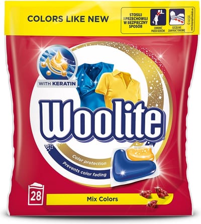 Woolite Kleuren Wasmiddel voor Gekleurde Was met Keratine - 28 Capsules