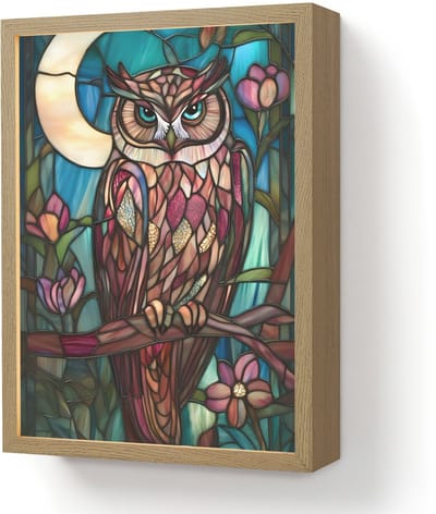 Wandlamp 30x40 cm - Oplaadbaar - Uil - Mozaïek - Maan - Nacht - Wandlampen binnen woonkamer - Slaapkamer lamp - Decoratieve nachtlamp - Vloerlamp draadloos