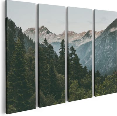 Artaza Canvas Schilderij Vierluik Bos Met Bomen In De Bergen - 80x60 - Foto Op Canvas - Canvas Print
