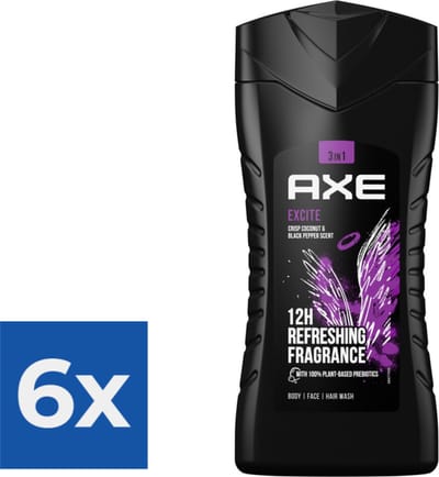 Axe Douchegel - Excite 250 ml - Voordeelverpakking 6 stuks