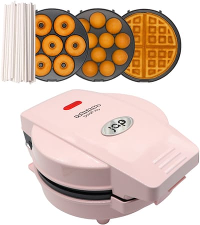 JAP Appliances Dough Joy 3in1 wafelijzer, Donutmaker, cake pop maker - Inclusief Cakepop 50 stokjes - Roze - PFAS-vrij