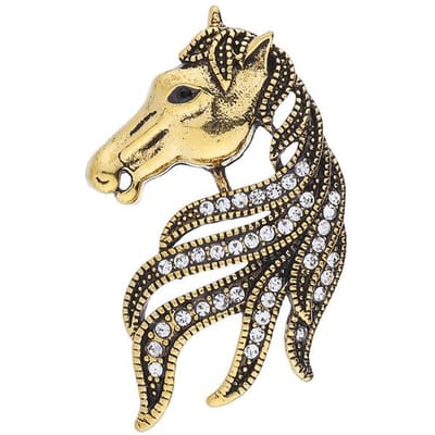 Retro High-Grade Kristal Dier Paard Broche Heren Pak Shirt Corsage Reversspeld Badge Kleding Broches Voor Vrouwen Accessoires beige