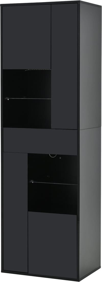 Zwarte hoogglans spaanplaat glazen kast 55x38x170 cm voor woonkamer opslag en presentatie