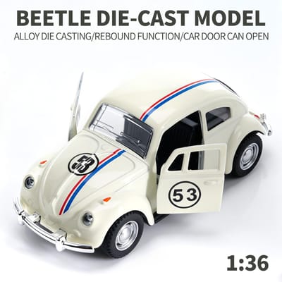 1:36 Klassieke Kever Diecast Auto Model, Retro Pull-Back Legering Speelgoed Voertuig Met Openende Deuren, Verzamelaarsobject Voor Kinderen & Auto Fans white