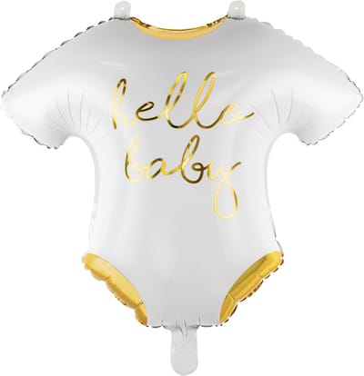 PARTYDECO - Aluminium bodysuit ballon 'Hello Baby' 51 x 45 cm wit en goud
