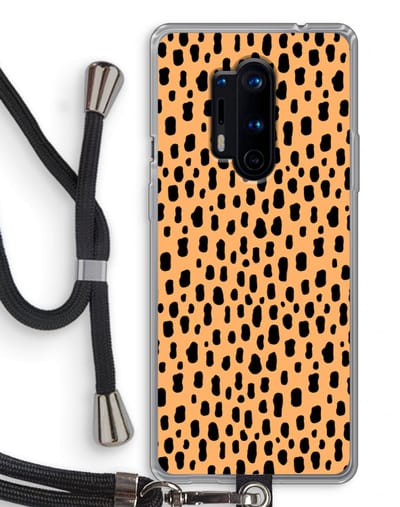 Case Company® - Hoesje met koord geschikt voor OnePlus 8 Pro hoesje met Koord - Panter - Telefoonhoesje met Zwart Koord - Bescherming aan alle Kanten en Over de Schermrand