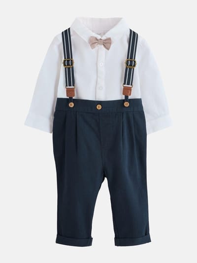 Next - Jongens - Babyhemdje, broekje en bretels, 4-delige set - Blauw