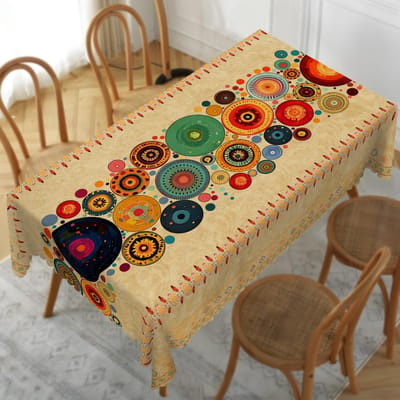 Bohemian Stijl Geometrisch Rond Patroon Tafelkleed voor Tafeldecoratie Vintage Boho Rechthoekig Tafelkleed Feestdecoratie 90x140cm