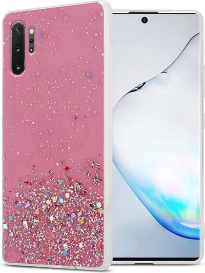 Cadorabo Hoesje geschikt voor Samsung Galaxy NOTE 10 PLUS in Roze met Glitter - Beschermhoes van flexibel TPU silicone met fonkelende glitters Case Cover Etui