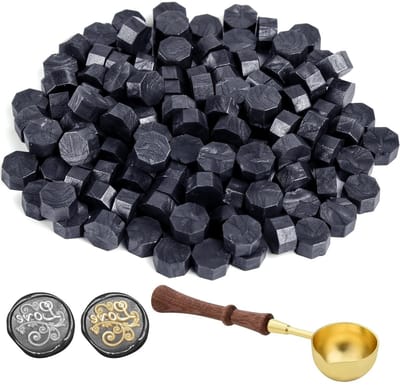 300 Stuks Zwart Lakspecerij Parels, Octagonale Lakspecerij Set met Smeltlepel voor Uitnodigingen, Kaarten en Cadeaus