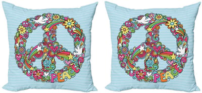 ABAKUHAUS Hippie Kussenhoes Set (2x) – Floraal Vrede – 45x45 cm