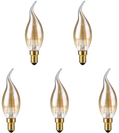 SPL E14 LED Lamp 2W Dimbaar - CRI 93 - Goud - Extra Warm Wit - 2200K - LED Filament Kaars Vlam C35 - Vervangt 15W - 5 Stuks