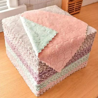 Dubbellaags Absorberende Microvezel Keuken Vaatdoek Niet-klevende Olie Huishoudelijke Schoonmaakdoek Afveegdoek Home Kichen Tool 1PC beige