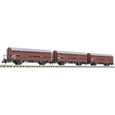 Liliput L260135 N 3-delig Set, slagwagen met remplatform, Hbes 358, DB, EP.IV.