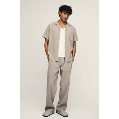 Regular Fit Onregelmatige Plooitextuur Korte Mouw Shirt En Ontspannen Broek Set | Taupe | Size 4XL
