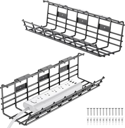 Kabelbeheerlade - Onder bureau organizer - Thuiswerkplek inrichten - Ruim en stevig metaal - 2x 43cm lengte - Zwart