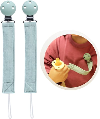 Funnies Speenkoord 2-Pack Stone green - Speenkoorden - Speenlint - Fopspeenkoord - Fopspeenhouder - Baby Accessoires - Speenketting - Voor Jongens en Meisjes - Kinderwagen - Set van 2 Stuks - Kleding - Veilig - Duurzaam - Handig