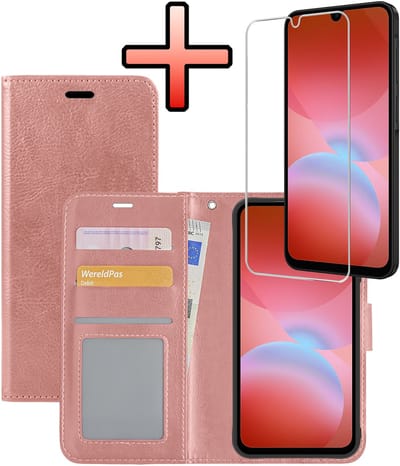Hoesje - Met Screenprotector - Geschikt voor Samsung Galaxy A26 - Luxe Pasjeshouder - Bookcase Portemonee - Flip Case - Kunstleer Book Case - Flipcase - Book Cover - Walletcase - Portemonneehoes - Rosé goud