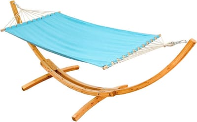 XXL Hangmat met Houten Frame voor 2 Personen - Tuin Hammock in Blauw