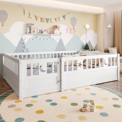 Wishdor Kinderbed 140x190 cm - Met Veiligheidshek & Slot - Ster- en Maandecoratie - Sprookjesachtig & Veilig - Massief Grenenhout - Wit