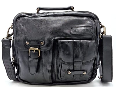 HillBurry Stoere Uniseks Tas Gewassen Leer Vintage zwart - (BxHxD) ca. 27 cm x 22,5 cm x 6,5 cm