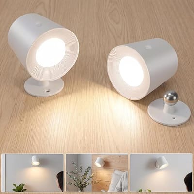 Nettlife 2 stuks LED Wandlamp - wit - Binnen - Dimbaar - met oplaadbare batterij - 360° Draaibaar - USB - Touch Control - Snoerloze wandlamp