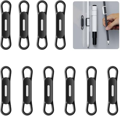 Peysaitr – 10 Stuks - Magnetische Siliconen Pennenhouder Clips - Zelfklevende Penclip Voor Whiteboard, Koelkast & Bureau - Elastische Houder Voor Stiften & Markers - Zwart